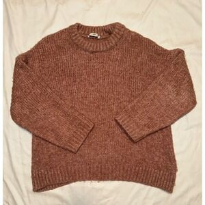 Mango Women's Oversized Pink Knit Crewneck Sweater, Small